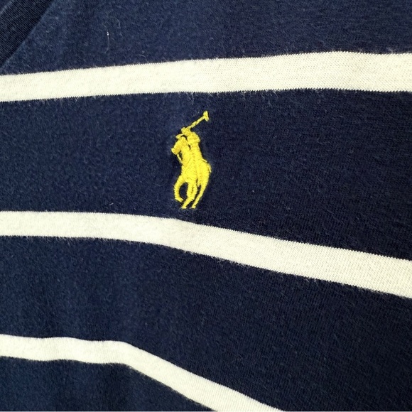 Ralph Lauren Navy and White Cotton Striped V Neck T-Shirt - Picture 14 of 16
